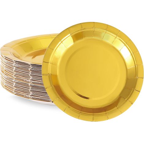 50-teiliges goldenes Partyteller-Set, Dessertteller, 18 cm Einwegteller aus Pappe, Partygeschirr für Taufen und Geburtstage