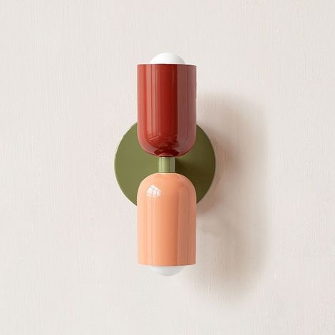 Lampe murale vintage crème – Applique décorative scandinave française pour entrée ou chambre, avec double tête, design créatif et élégant, couleur rouge et rose (socle vert)-Karteo