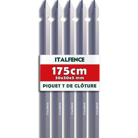 Piquet en T Galvanisé - Lot de 5 - Acier 30x30mm - Support Clôture Fil - Jardin et Extérieur - Hauteur 175cm (1/5)