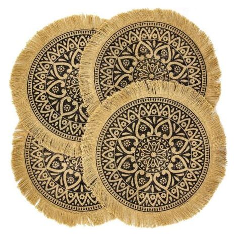 Table à manger Marron Tassel A CAPASIN Lot de 4 sets de table ronds bohèmes marron pour salle à manger moderne Dîner beige tressé Table et chemin de cercle d'automne Tapis de cuisine pour place blanch (1/5)