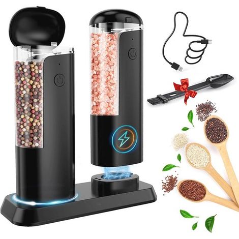 Juego de molinillos eléctricos de sal y pimienta: molinillo de especias ajustable con alta capacidad y función de carga USB. (1/5)