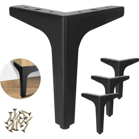 Set mit 4 schwarzen Metall-Möbelbeinen, Tisch- und Schrankbeinen, dreieckigen Tischbeinen, 10 cm niedrigen TV-Ständerbeinen