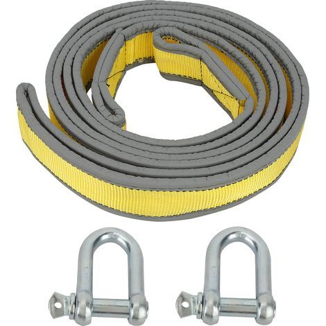 Sangle de remorquage haute résistance 8 tonnes pour voiture, avec crochets en U (Jaune-Gris) (1/5)