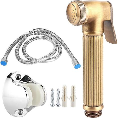 Manuelle Bidetdusche aus Kupfer, Handbrause mit Schlauch und Halterung, G1/2 Zoll Gewindeanschluss, komplettes Badezimmer-Set, verstellbarer Strahl für die Toilette. (1/5)