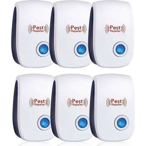 Repulsif Ultrasons, Ultrason Souris Lot de 6, Ultrason Souris et Rat Efficace Contre Souris,Rats,Mouches,Moustiques,Insectes Nuisibles,Araignées,Cafards, Sûr et Non Toxique