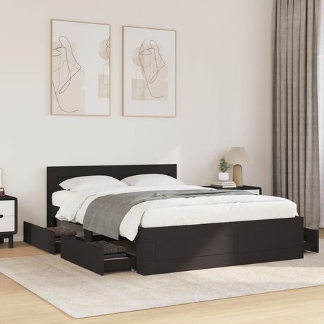Bed Frame with Headboard without Mattress Black 140x200 cm vidaXL