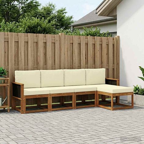 vidaXL Conjunto de sofás de exterior 5 uds. Natural y Crema Poliéster (1/5)