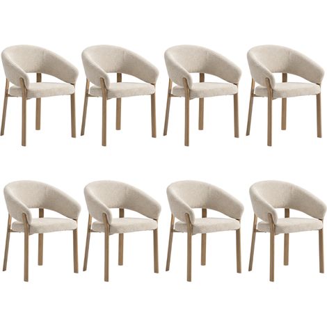 Lot de 8 chaises de salle à manger Cosy - Tissu Beige / Pieds Chêne - Homeluxury (1/5)