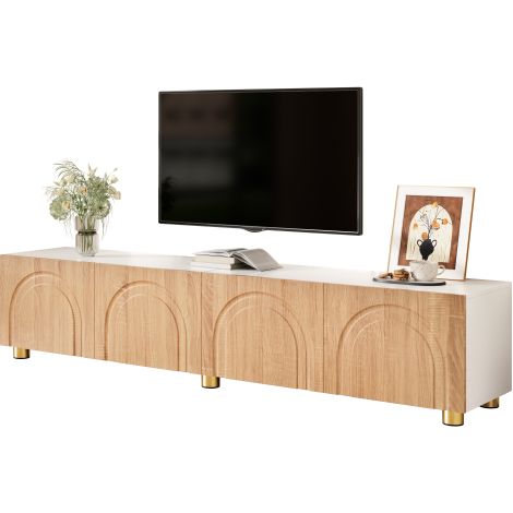 Mobile TV con decorazioni ad arco, 4 ante, piedini in metallo, mobile basso moderno per TV. (1/5)