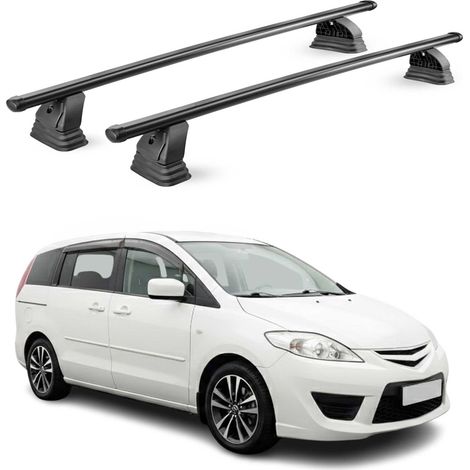 OMAC Barres de toit transversales en acier pour Mazda 5 2005-2015 – TÜV / DIN 75302:2019 – Antivol inclus – Rainure en T (accessoires) – Charge max 75 kg – 2 barres – Noir (1/4)