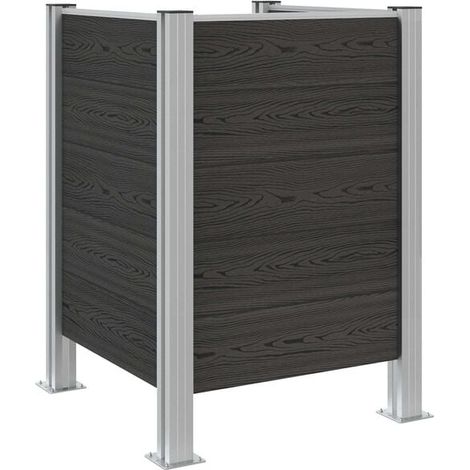 Clôture grise pour poubelle, mesurant 85 x 85 x 115 cm, en aluminium et composite bois-plastique (WPC). (1/5)