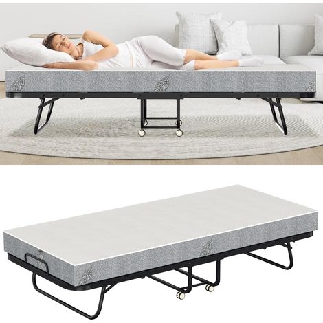 TolleTour Letto pieghevole per ospiti 90x200 cm con materasso da 13 cm, telaio in acciaio, 4 ruote bloccabili (1/5)