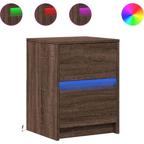 Maison Exclusive - Nachttisch mit LED-Leuchten Braun Eichen-Optik