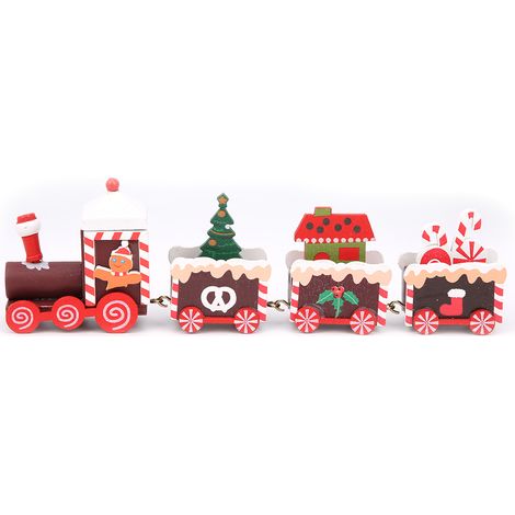 Mini train en bois de Noël pour enfants, jouet décoratif de train DIY à la maison, ornement cadeau café (1/5)