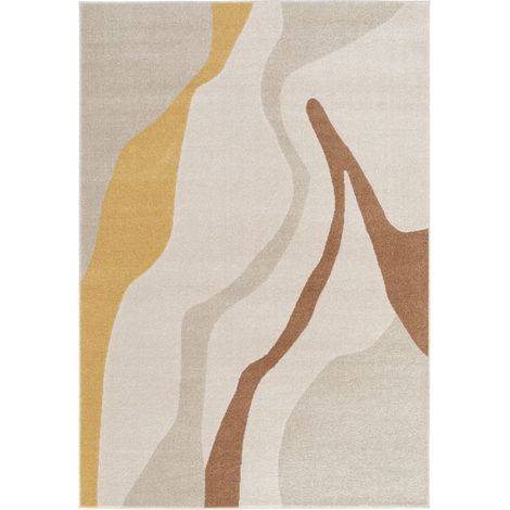 BOBOCHIC - Tapis poils ras ULYS motif abstrait 160x230 Beige (1/5)