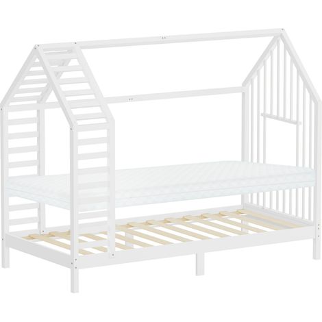 ML-Design Letto Montessori per bambini a casetta con materasso 90x200 cm lettino singolo per bambine con rete a doghe, tetto e finestra, struttura in legno massiccio di pino per cameretta, bianco (1/5)