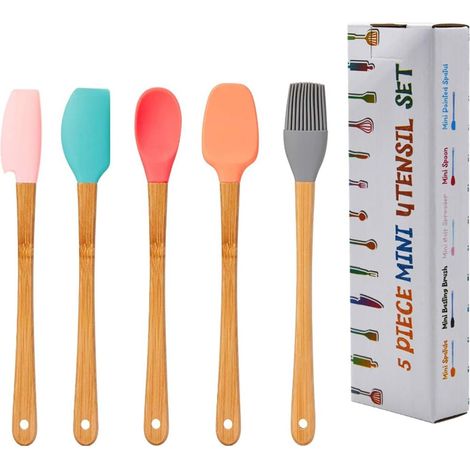 Mini-outil De Cuisson Coloré de 5 Pièces, Ensemble d'outils De Cuisson, Adapté à la Cuisson, à la Cuisson et Au Mélange De Poignées en Bois (1/5)