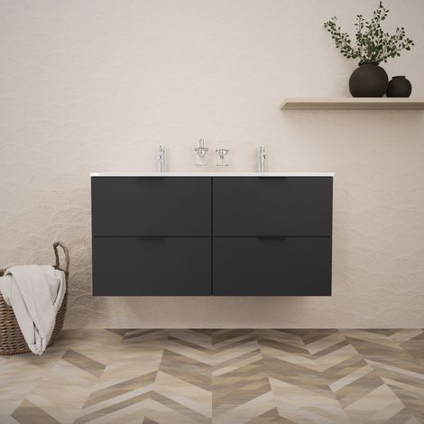 Inda - Meuble de salle de bain L.120 avec double vasque, noir