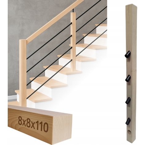 Poteau en bois - 8 x 8 x 110 cm - Hêtre - Kit de montage complet - Esthétique et robuste