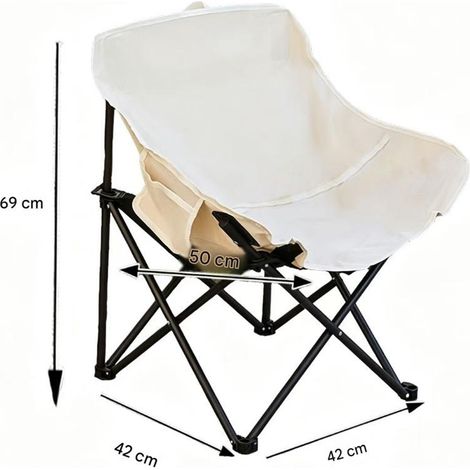 Chaise Lune Pliante de Camping Extérieur – Fauteuil Pliable Portable pour Camping, Pêche, Plage et Jardin, Dossier Bas Toile Droite 1 Pièce, Blanc Cassé (1/5)