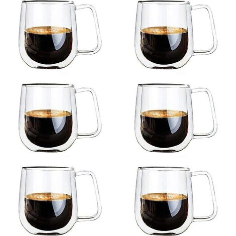 6PCS Tasses Double Paroi 250ml, Verre Borosilicate Transparent, Thé/Café/Latte/Cappuccino/Espresso/Bière (1/3)