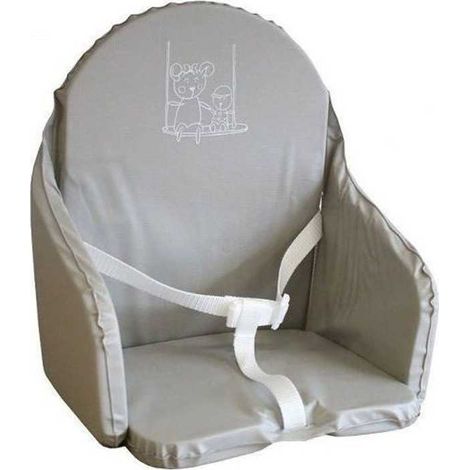 LOOPING Baby High Chair Cushion Waterproof PVC. Straps. Made in France Grey