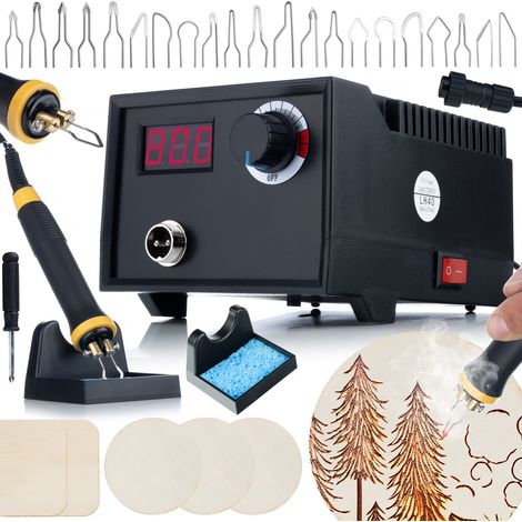 Stazione Pirografia 60W Rosfix Black Fenix RBB60W – Display Temperatura 20 Punte, 5 Compensati Legno, Pelle, Sughero