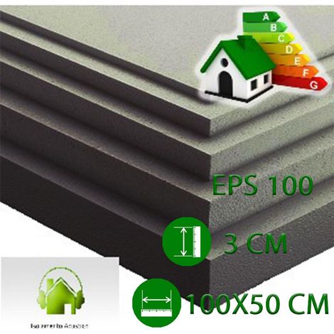 1PZ Pannello in Polistirolo per isolamento Termico, Acustico, Cappotto cm 100 x 50 x 3 di spessore. eps 100 Grafite MQ 0.5 Densità 20 Kg/Mc