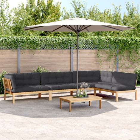 5-tlg. Garten-Sofagarnitur aus Paletten mit Kissen Akazienholz (1/5)