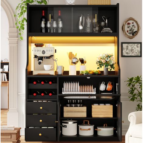 Credenza alta da cucina 120x40x180 cm in MDF e metallo nera salvaspazio – MEUBLIV (1/5)