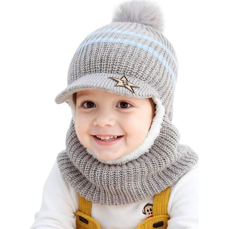 Kinder Schlupfmütze mit Bommel, warm gefüttert, für Mädchen und Jungen (1/5)