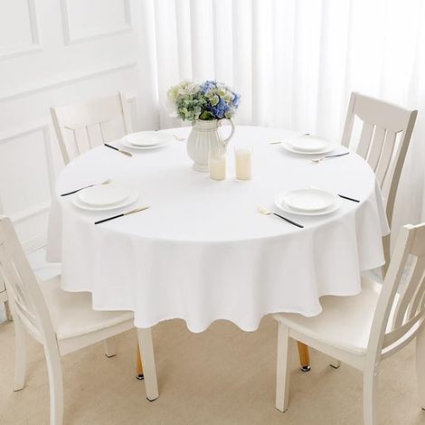 Romanstile Nnappe ronde blanche 240 cm anti-taches nappes moderne décoration table 12-16 places extérieur anniversaire banquet jardin restaurant bar (1/3)