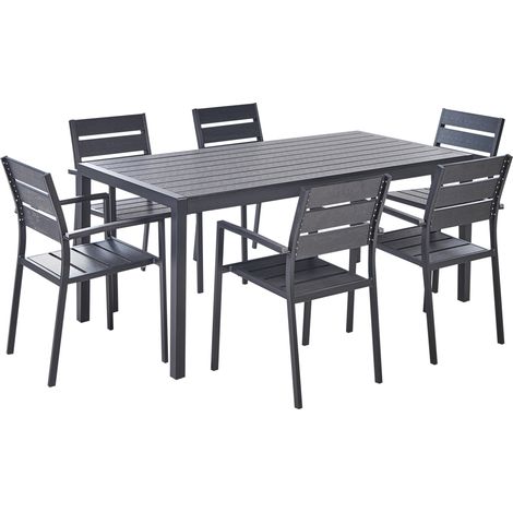 Conjunto de comedor de jardín de 7 piezas sillas y mesa madera plástica aluminio negro Vernio