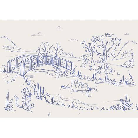 Komar Wandtapete - Disney Winnie the Pooh Blue Ink - 250 x 350 cm - Vlies - für Kinderzimmer (1/3)