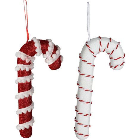 Deko Zuckerstange zum Aufhängen 17cm Weihnachtsschmuck mit Glitzer Baumschmuck Anhänger in Rot oder Weiß