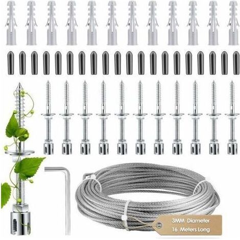 Bricoomarket – Supporto per pianta rampicante in acciaio inox 304 – Kit completo di corda intrecciata, 7x7 16m – facilità di Installazione e durevole (1/5)
