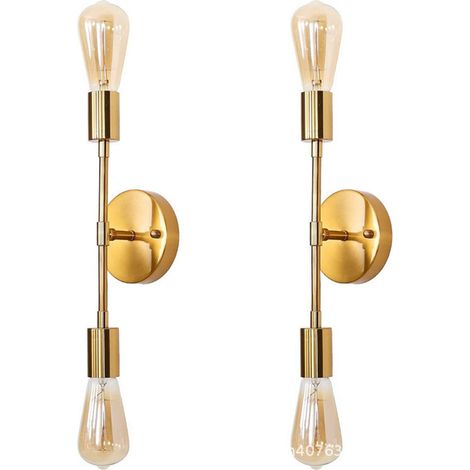 2Pcs Bathroom Wall Lamp Metal Bathroom Vanity Wall Fixture for E26 Lamp Head Dressing Room Living Room Restaurant Gold (1/5)