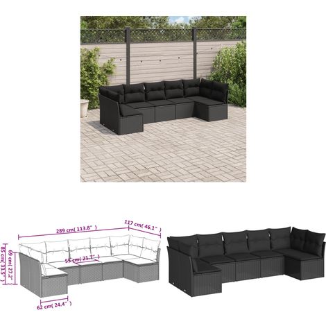 Salon de jardin 7 pcs avec coussins noir résine tressée - Salon De Jardin - Mobilier De Jardin - Canapé Extérieur - Ensemble Salon De Jardin - Résine Tressée - Home & Living (1/3)