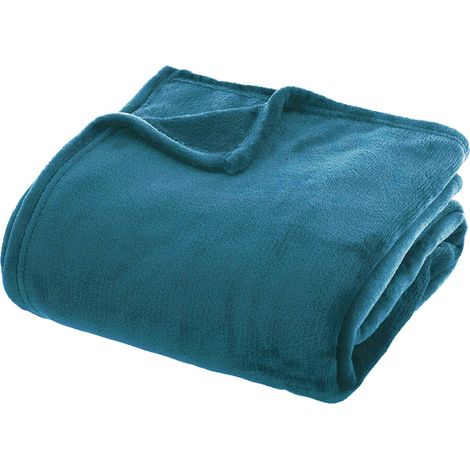 Plaid Morbidissimo Tinta Unita Coperta Soffice Pile Caldo Letto Divano Blu - 130x160 cm