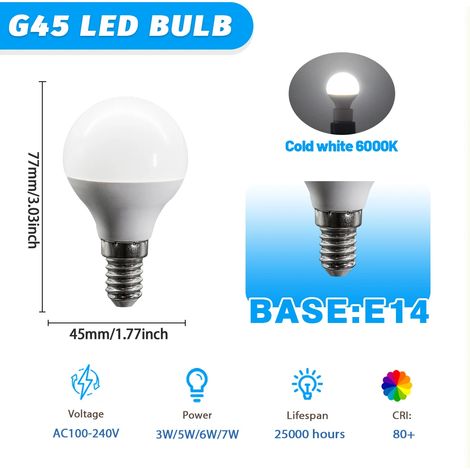 (E14 6000K, 5W) Lot de 4 mini ampoules LED G45, sans scintillement, économes en énergie pour une utilisation domestique (1/5)