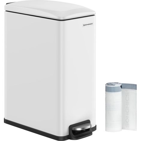 SONGMICS Pattumiera da Cucina 48L, Sottile Cestino a Pedale per Spazio Ristretto, con Coperchio a Chiusura Morbida e Secchio Interno, Acciaio Inox, 15 Sacchetti Inclusi, Bianco LTB510W4802 (1/5)