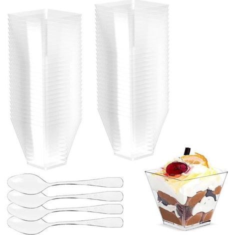 Gobelets à dessert - Plastique - 2oz/60ml - 50 pièces - Réutilisables - Transparente (1/4)