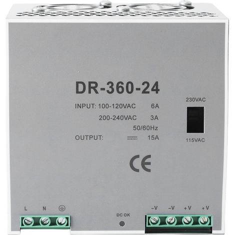 Alimentation découpage 360W AC/DC – Montage rail DIN – Entrée 100-120V ou 200-240V AC – Pour automation industrielle