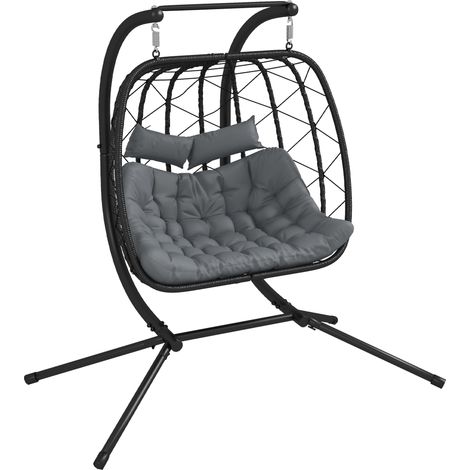 Outsunny PE Hanging Swing Chair w/ Thick Cushion, Patio Hanging Chair, Black (1/5)