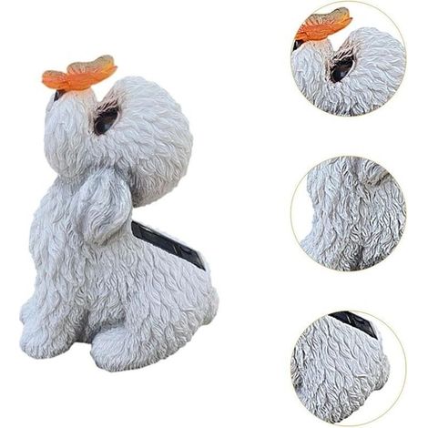 Décoration de jardin solaire – Lampes pour chiots d'intérieur et d'extérieur, statue de chiot sur pelouse, idéale pour les pendaisons de crémaillère et les amateurs de jardinage (blanc)