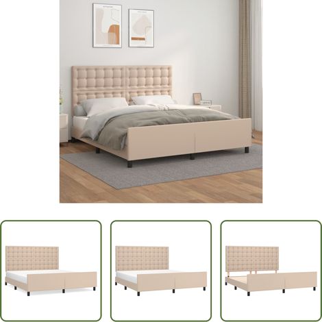 vidaXL Cadre de lit -  Cadre de lit avec tête de lit Cappuccino 180x200 cm Similicuir (1/5)
