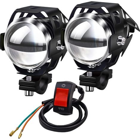 Phare Moto Feux Additionnels,U5 Phares Avant de Moto Anti Brouillard Projecteur Spot LED Moto 125W 3000LM Phares supplémentaires avec interrupteur pour moto Quad Scooter (1/5)
