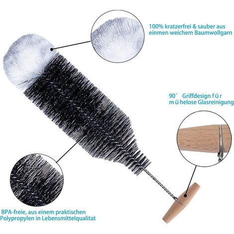 2 - Goupillon - Brosse De Nettoyage - Compatible Bouteille Verre Sodastream - Poignée Bois 90 Degrés - Sans Rayures - Pour Carafe 0,6 L - Blanc - 35 cm (1/5)