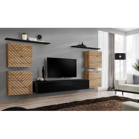 Ensemble de 7 meubles muraux "Switch IV " pour TV en bois - Beige et Noir - L 320 x H 160 x P 40 cm - Livraison gratuite