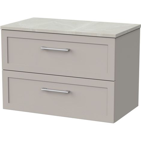 Stonnall Traditional Wall Hung 2 Drawers Vanity Unit with Marble Plaster Laminate Worktop, 800mm, Pebble Grey